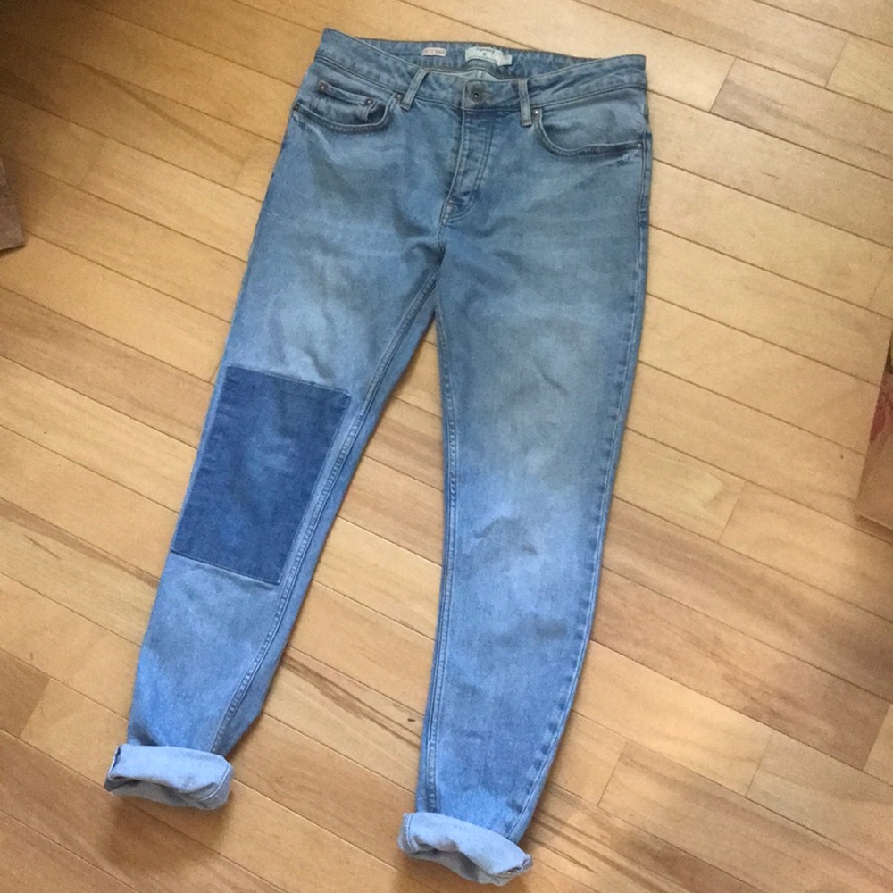 Topman Mid Blue Patch Stretch Skinny Jeans